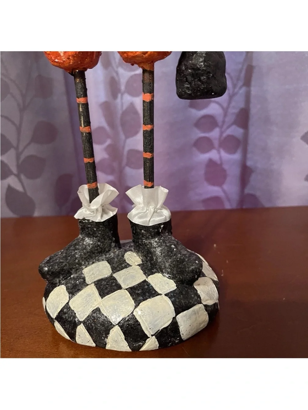 RARE Pier 1 Pumpkin Head With Cat Halloween Figurine Folk Art  Glittery 15½